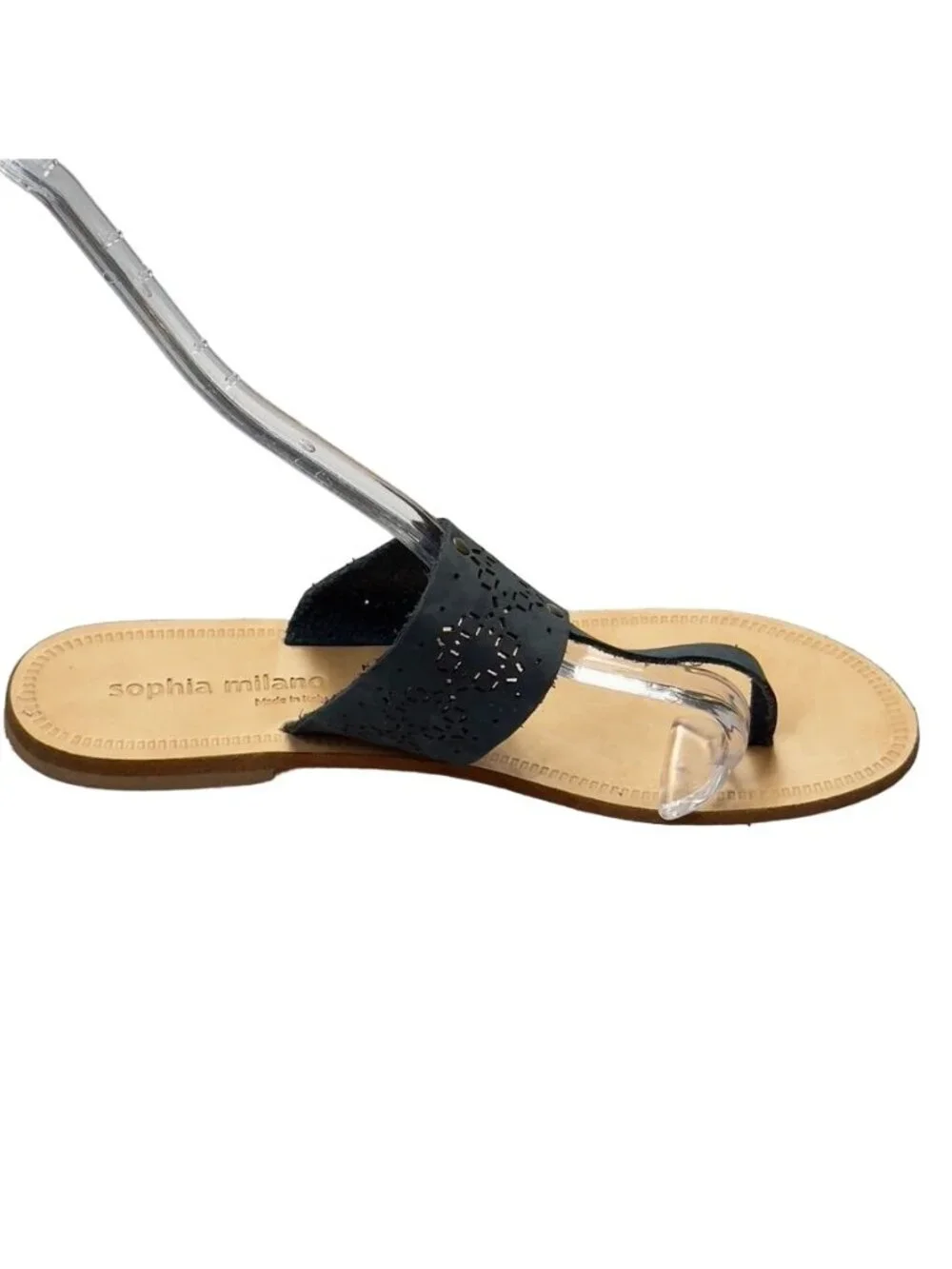 SOPHIA MILANO Women's Shoes Gray Flat Slides Perforated Leather Thongs Size 7.5M
